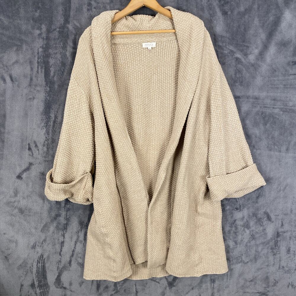 Novica Baby Alpaca Peruvian Cotton Beige Sweater Coat XL 185 Retail